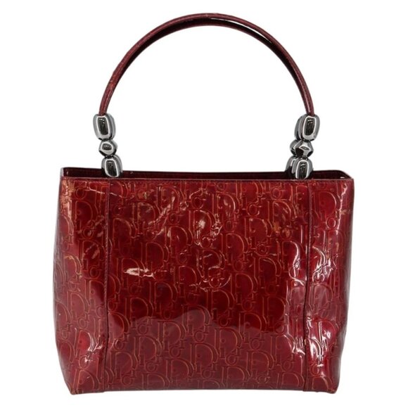 Christian Dior Trotter Canvas Maris Pearl Bag Patent leather Red Auth bs29834 - Picture 2 of 16